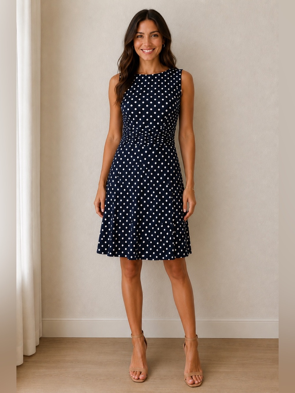Chaps Black and White Polka Dot Midi Dress